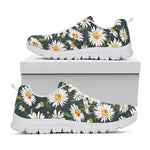Watercolor Daisy Flower Pattern Print White Sneakers