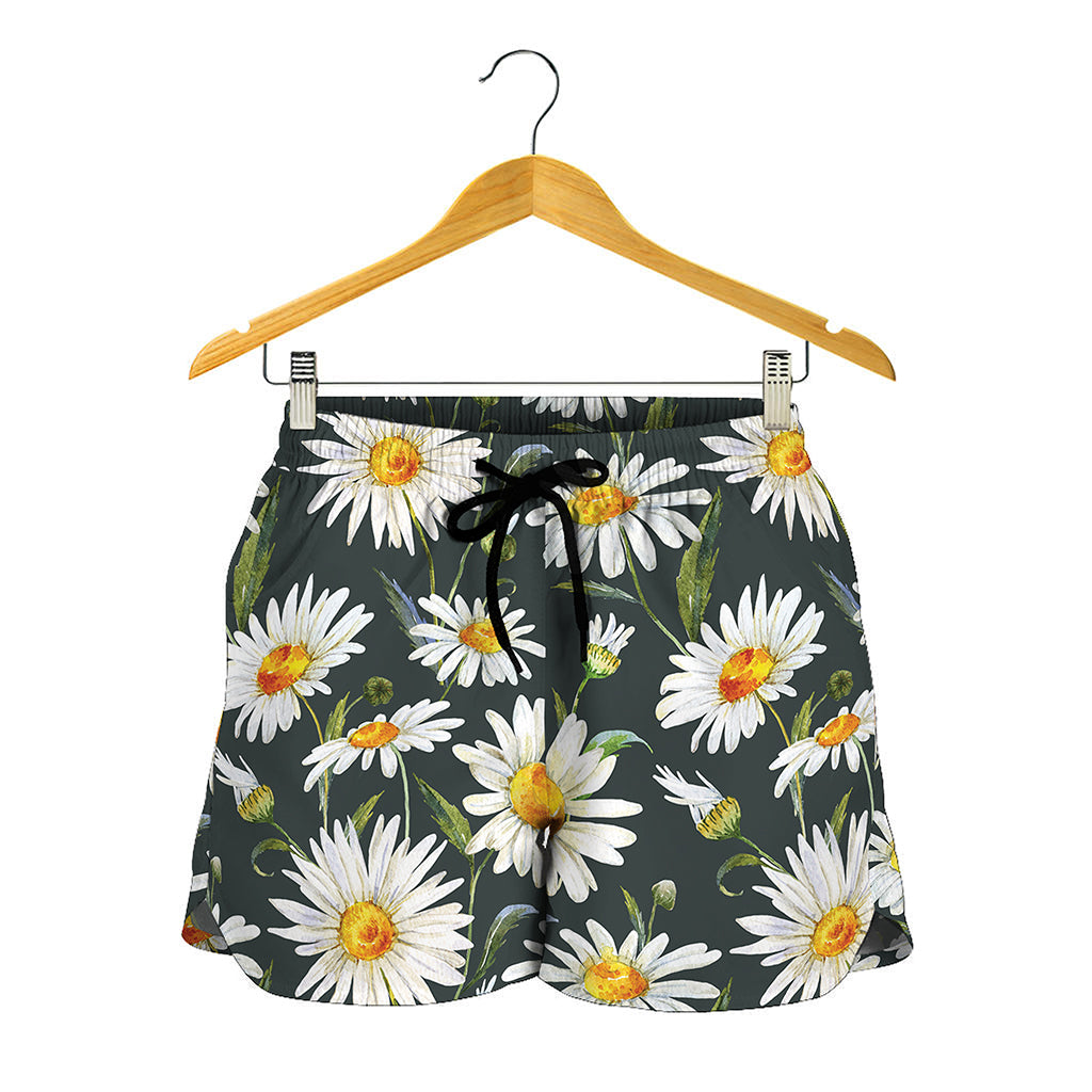 Watercolor Daisy Flower Pattern Print Women's Shorts