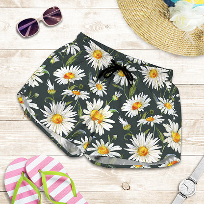 Watercolor Daisy Flower Pattern Print Women's Shorts