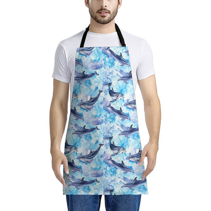 Watercolor Dolphin In The Sea Print Apron