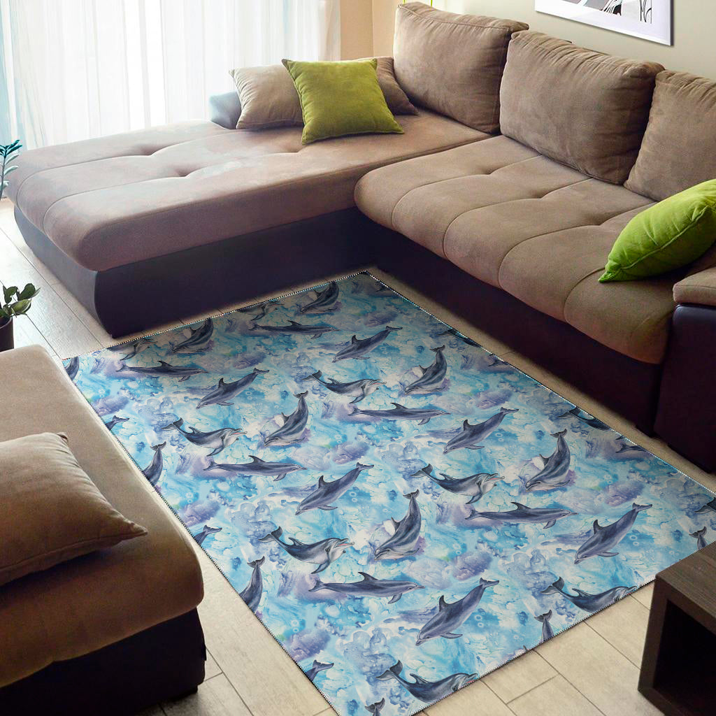 Watercolor Dolphin In The Sea Print Area Rug