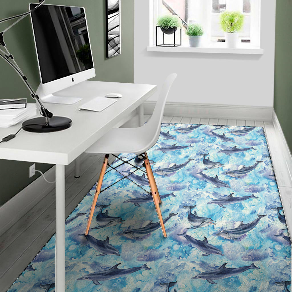 Watercolor Dolphin In The Sea Print Area Rug