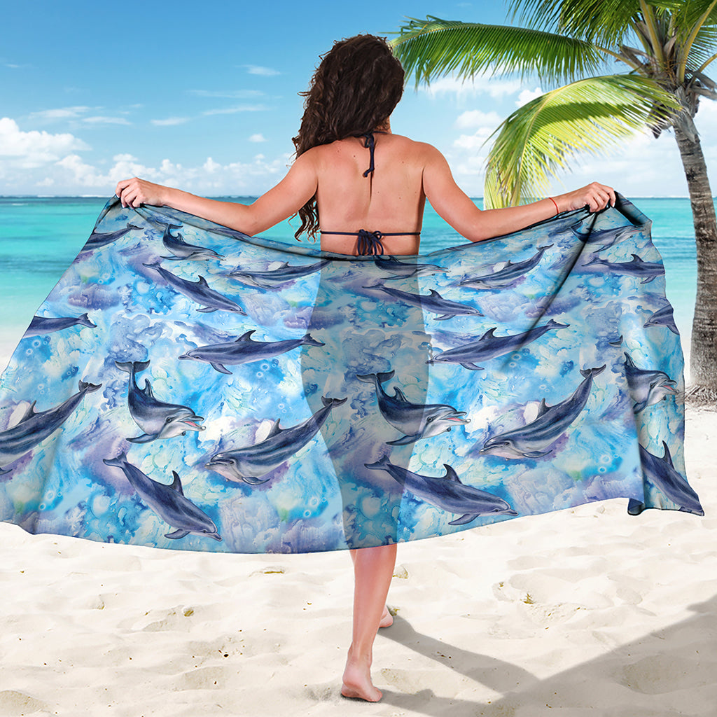 Watercolor Dolphin In The Sea Print Beach Sarong Wrap