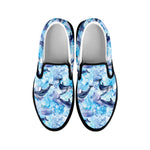 Watercolor Dolphin In The Sea Print Black Slip On Shoes