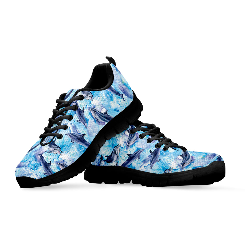 Watercolor Dolphin In The Sea Print Black Sneakers