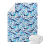 Watercolor Dolphin In The Sea Print Blanket
