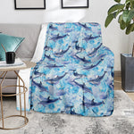 Watercolor Dolphin In The Sea Print Blanket