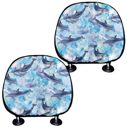 Watercolor Dolphin In The Sea Print Car Headrest Covers