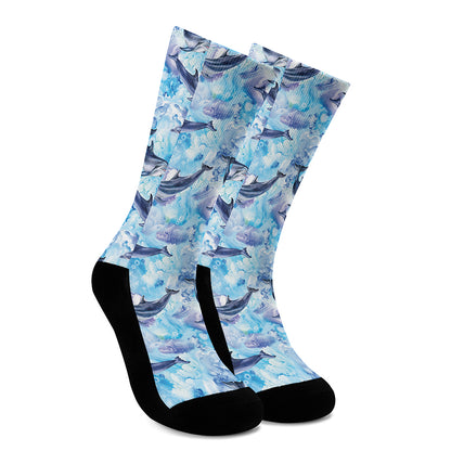 Watercolor Dolphin In The Sea Print Crew Socks