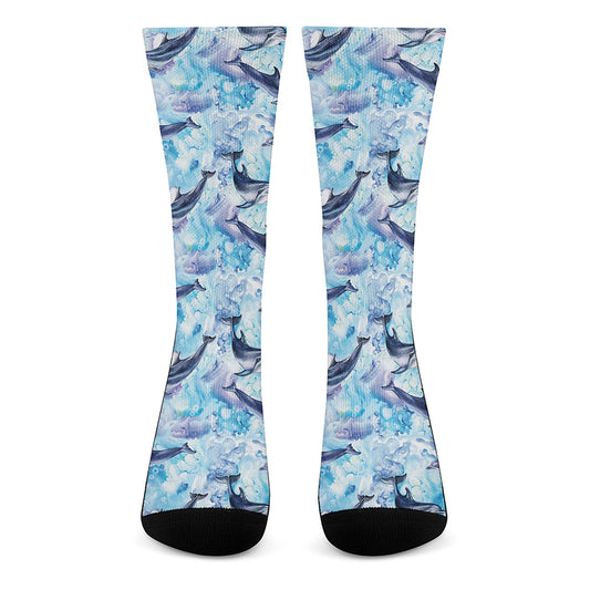Watercolor Dolphin In The Sea Print Crew Socks