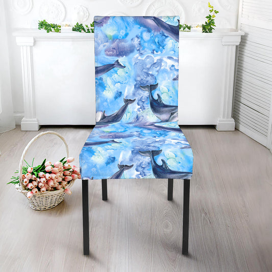 Watercolor Dolphin In The Sea Print Dining Chair Slipcover