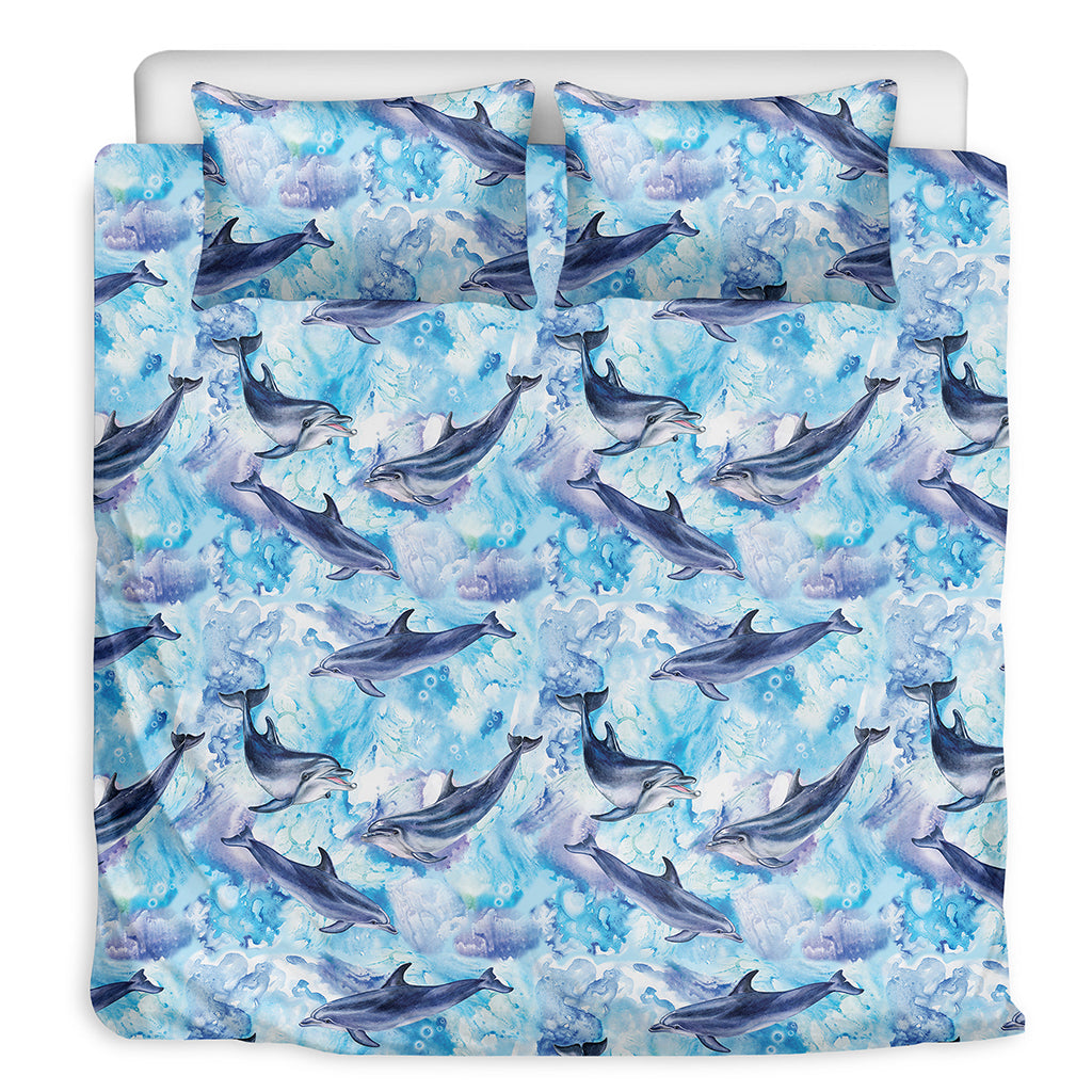 Watercolor Dolphin In The Sea Print Duvet Cover Bedding Set