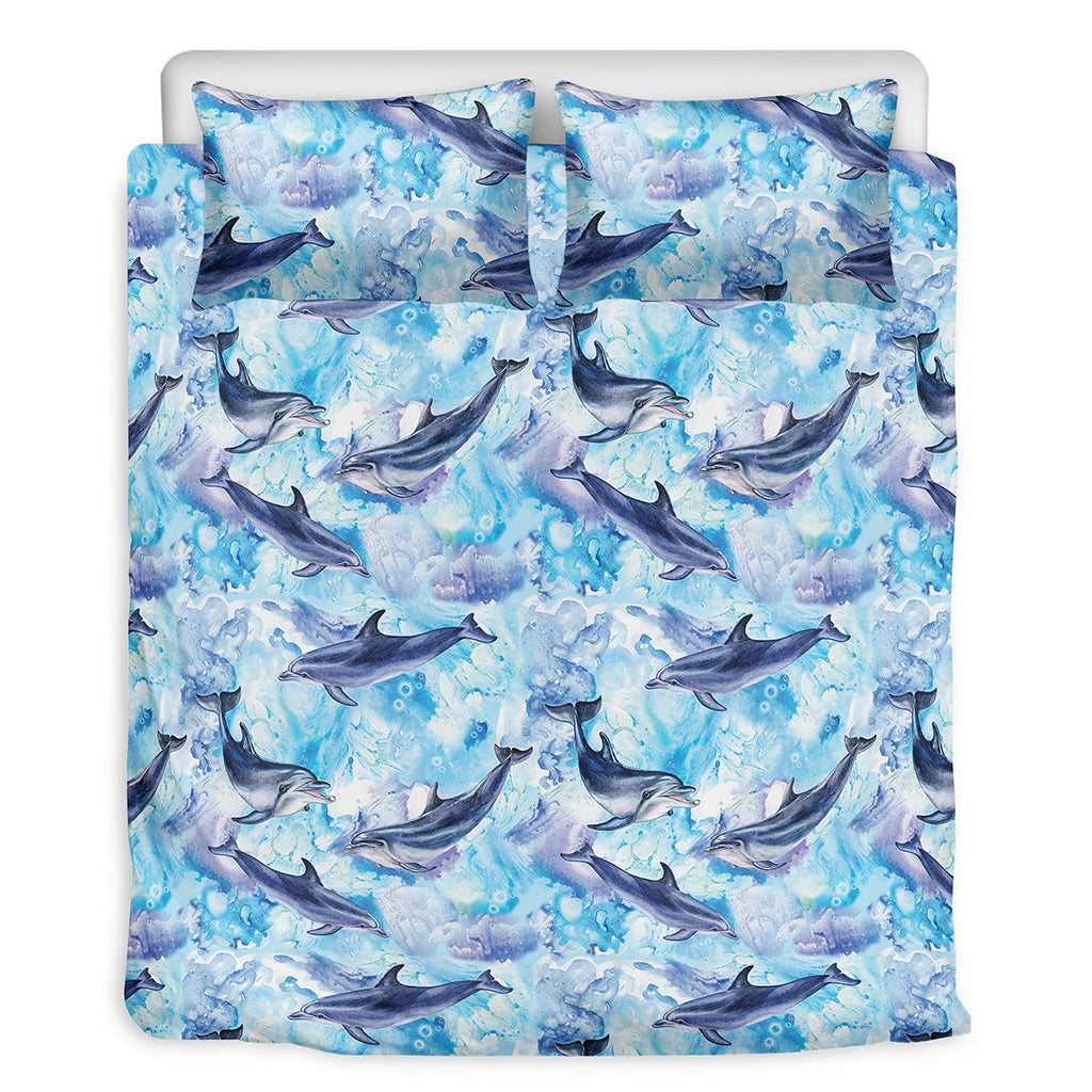 Watercolor Dolphin In The Sea Print Duvet Cover Bedding Set