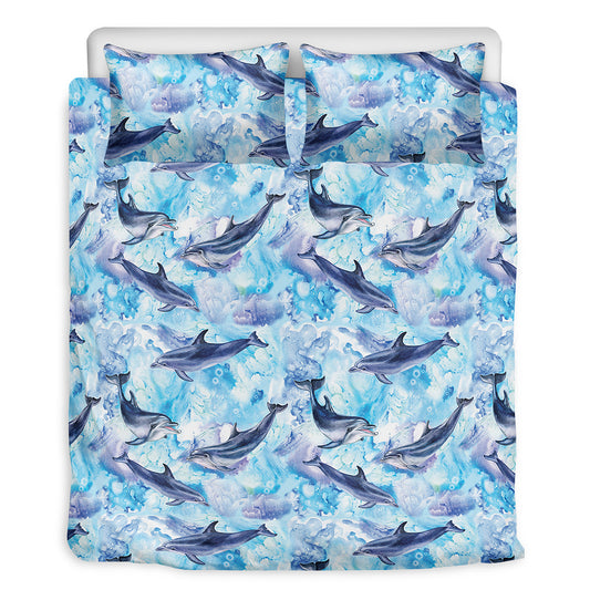 Watercolor Dolphin In The Sea Print Duvet Cover Bedding Set