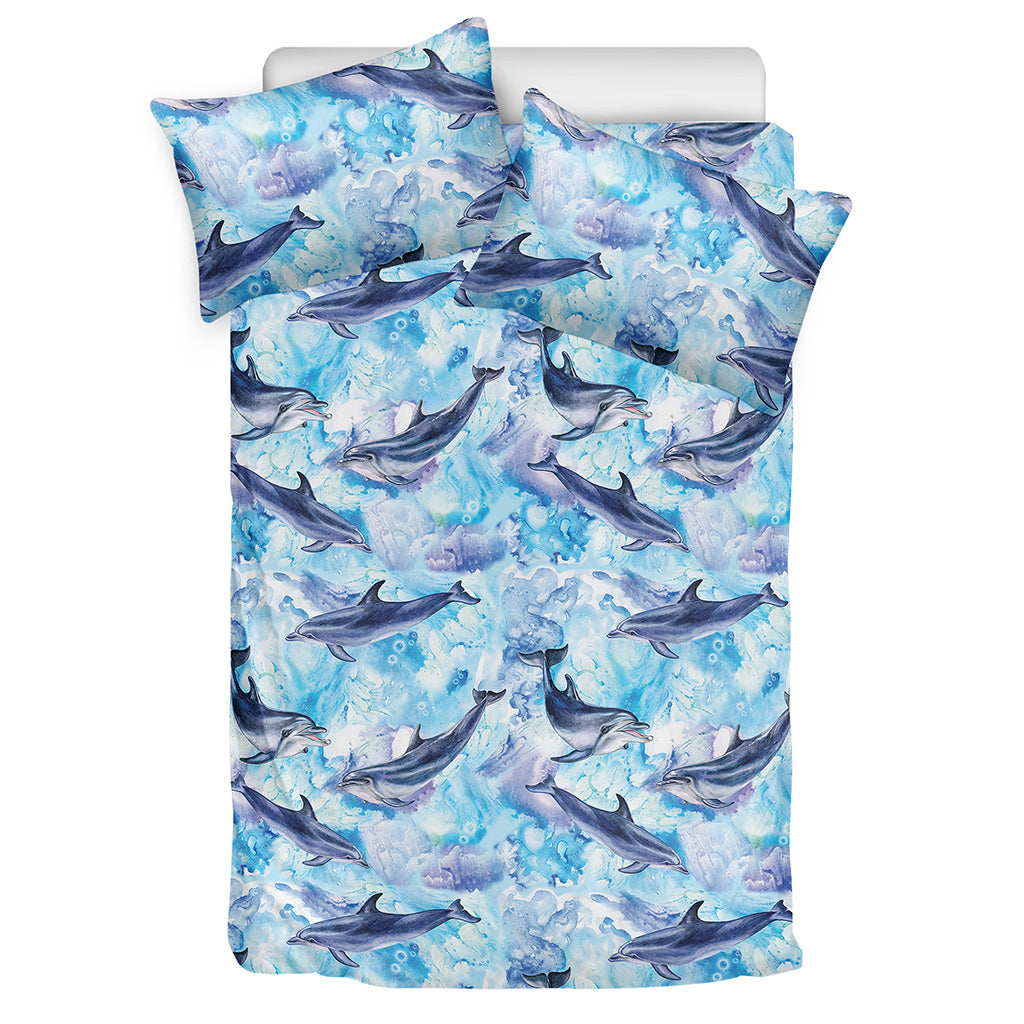 Watercolor Dolphin In The Sea Print Duvet Cover Bedding Set