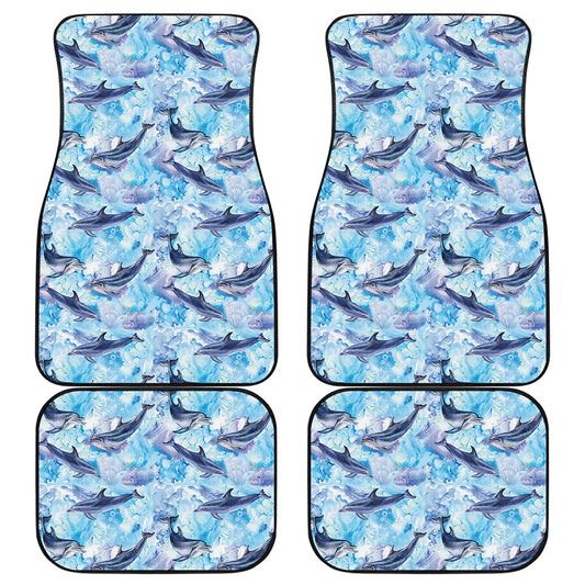 Watercolor Dolphin In The Sea Print Front and Back Car Floor Mats