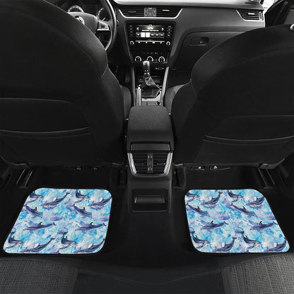 Watercolor Dolphin In The Sea Print Front and Back Car Floor Mats