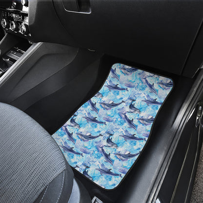 Watercolor Dolphin In The Sea Print Front and Back Car Floor Mats