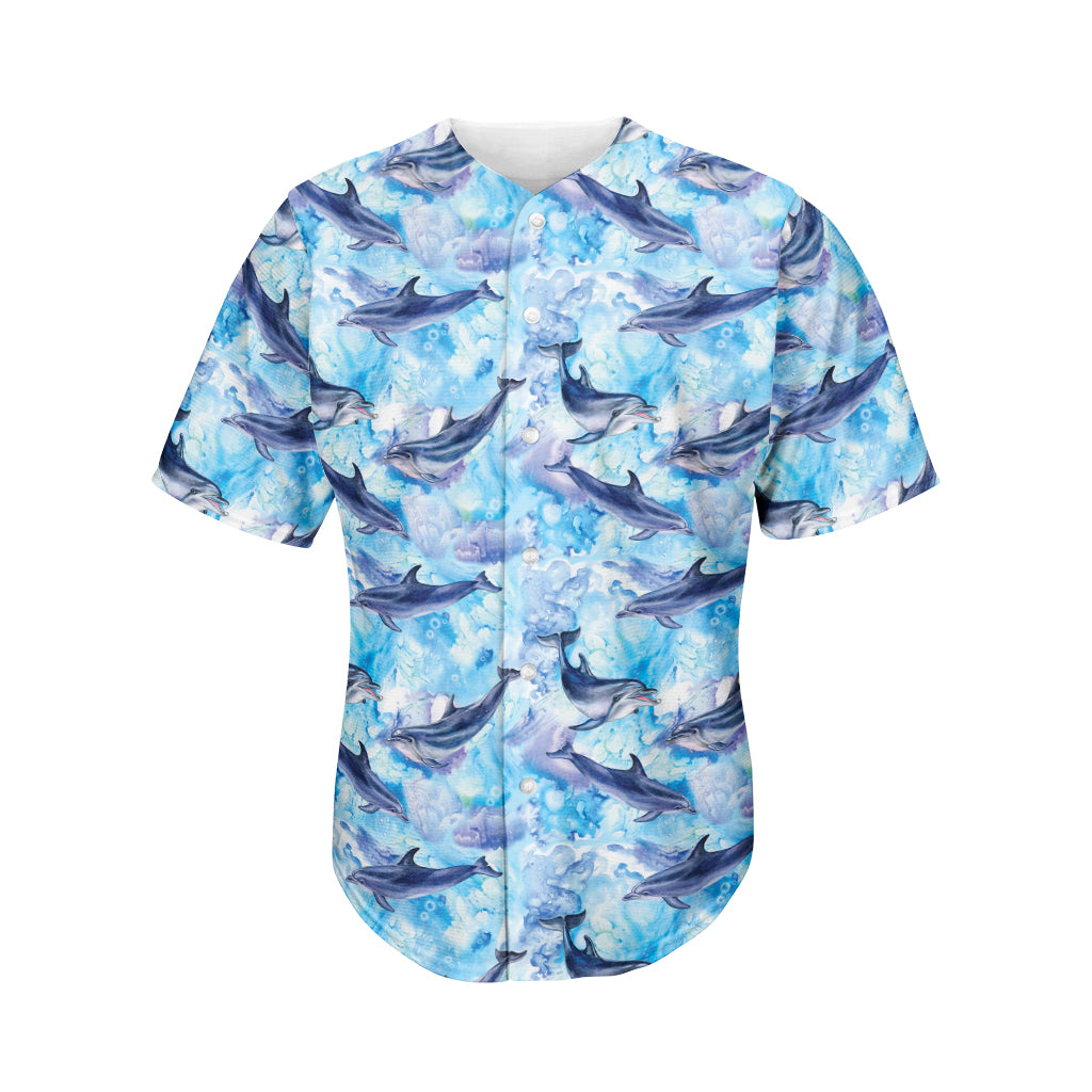 Watercolor Dolphin In The Sea Print Men's Baseball Jersey