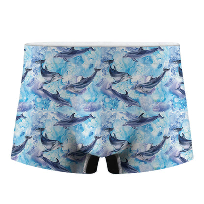 Watercolor Dolphin In The Sea Print Men's Boxer Briefs