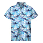 Watercolor Dolphin In The Sea Print Men's Short Sleeve Shirt