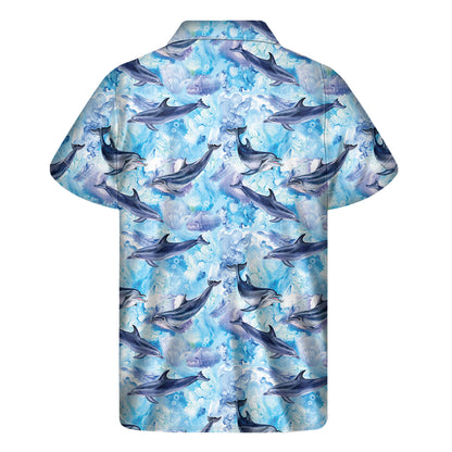 Watercolor Dolphin In The Sea Print Men's Short Sleeve Shirt