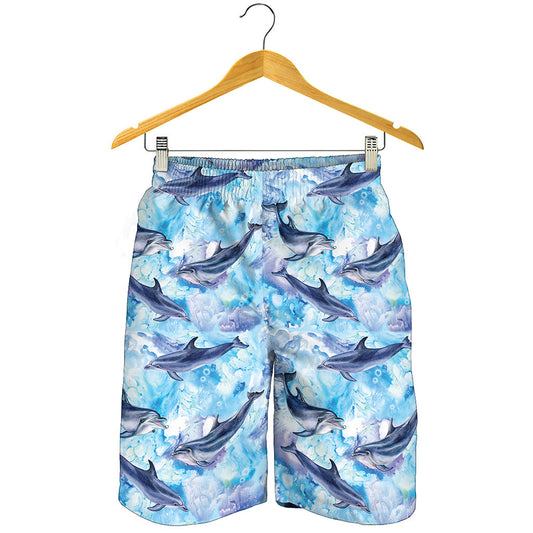 Watercolor Dolphin In The Sea Print Men's Shorts