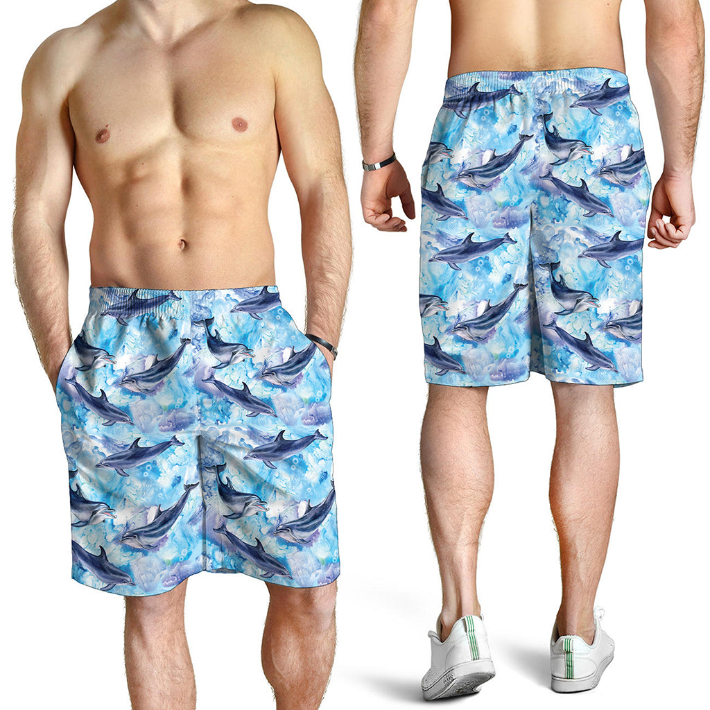 Watercolor Dolphin In The Sea Print Men's Shorts