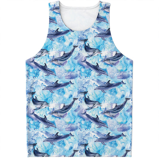 Watercolor Dolphin In The Sea Print Men's Tank Top