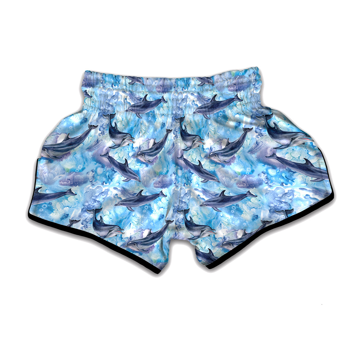 Watercolor Dolphin In The Sea Print Muay Thai Boxing Shorts