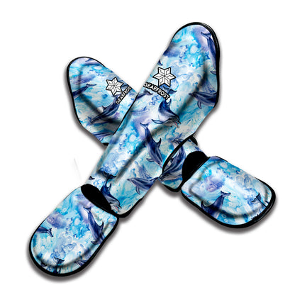 Watercolor Dolphin In The Sea Print Muay Thai Shin Guard