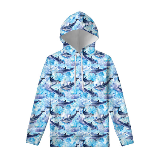 Watercolor Dolphin In The Sea Print Pullover Hoodie