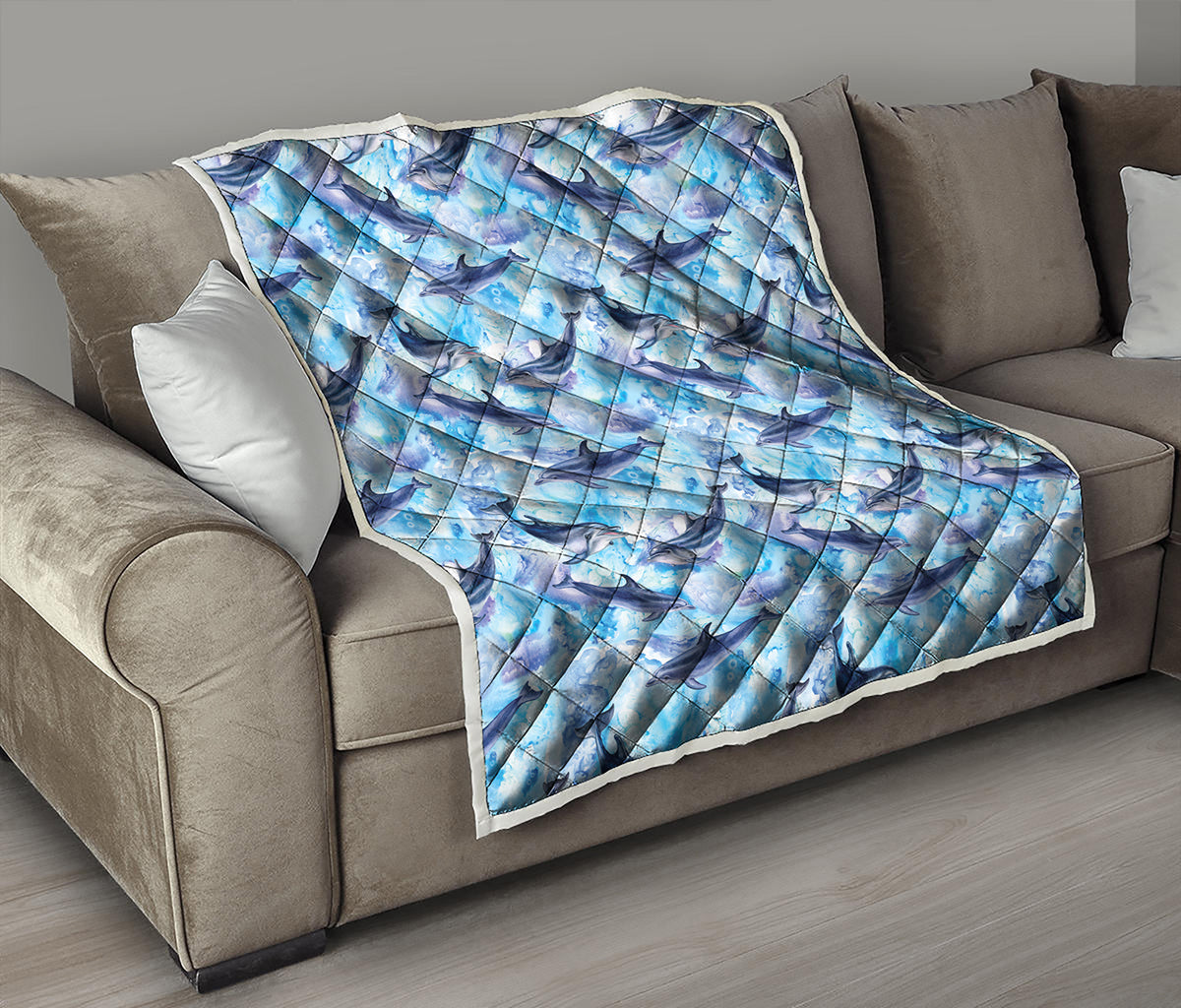 Watercolor Dolphin In The Sea Print Quilt