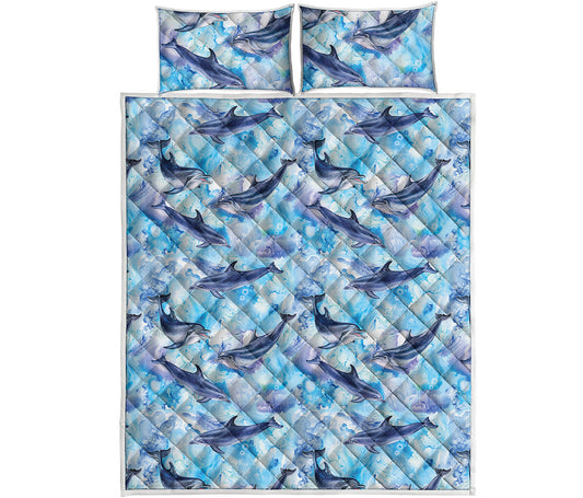 Watercolor Dolphin In The Sea Print Quilt Bed Set