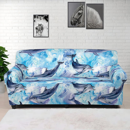 Watercolor Dolphin In The Sea Print Sofa Cover