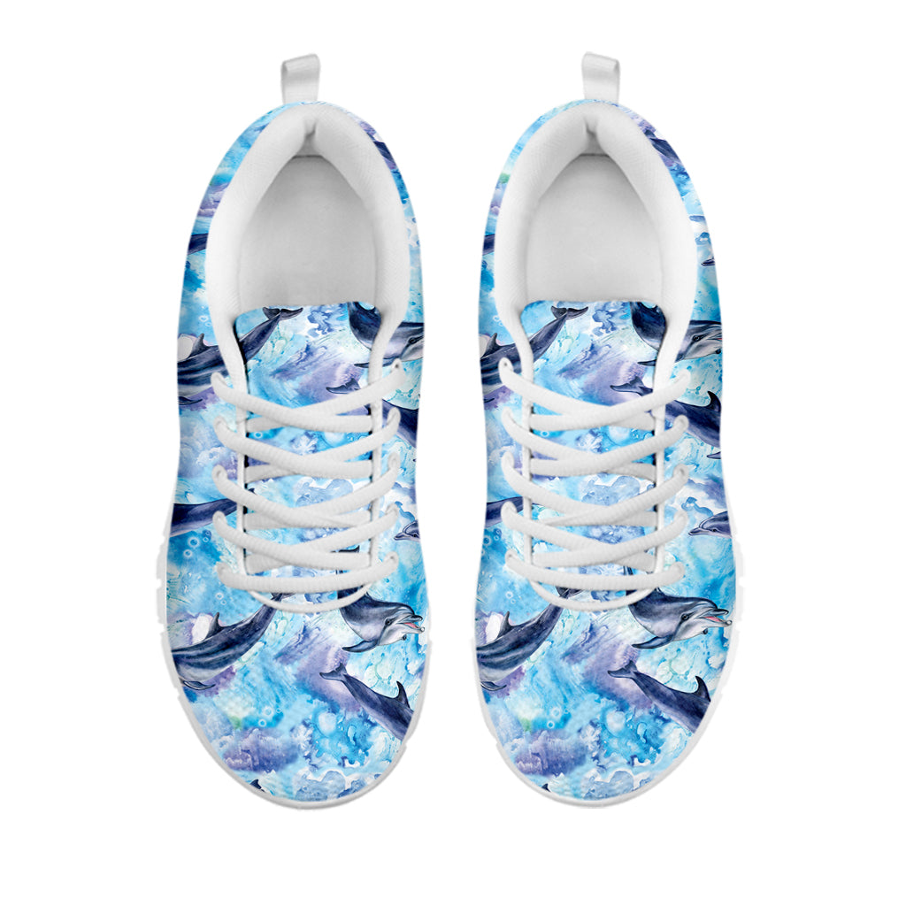 Watercolor Dolphin In The Sea Print White Sneakers