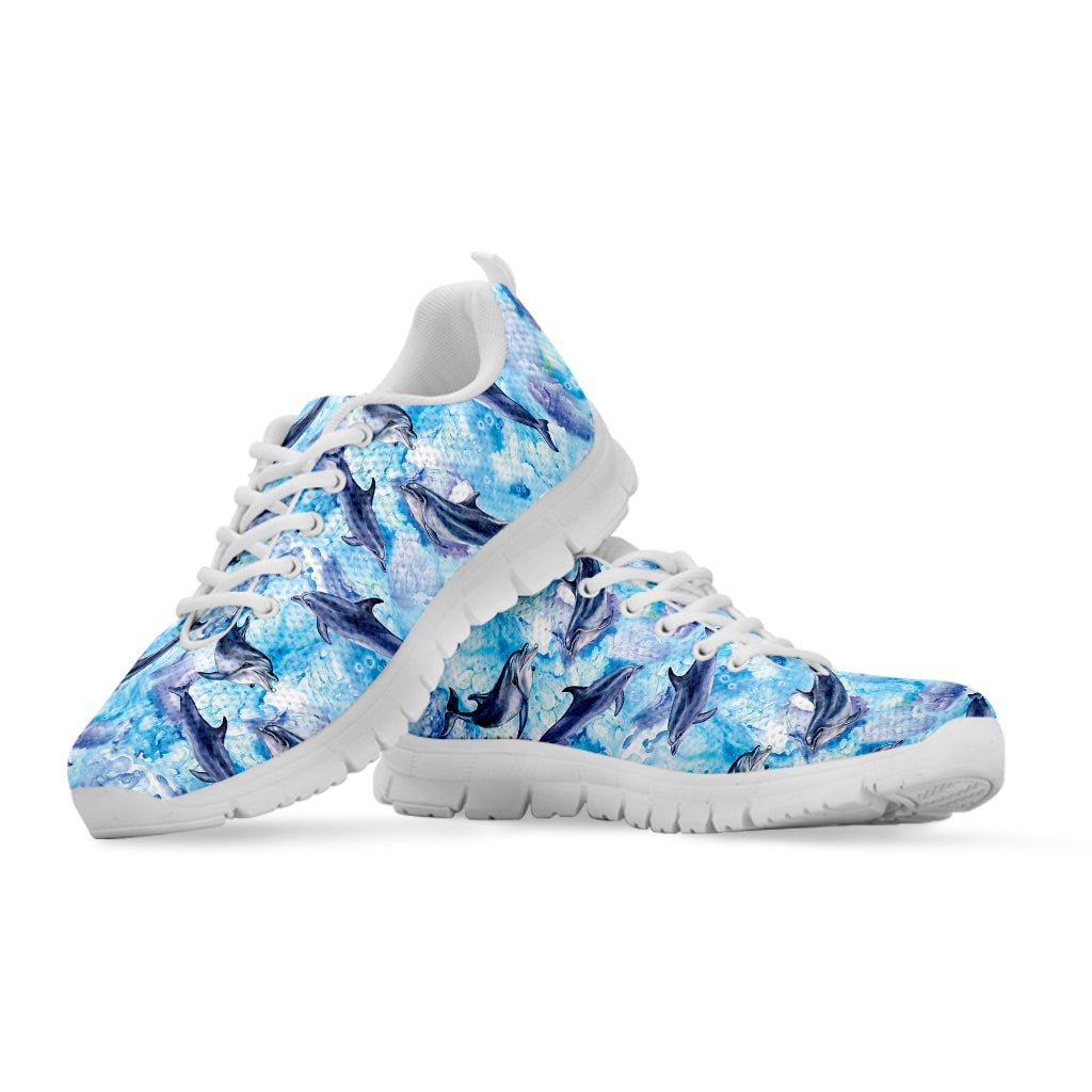 Watercolor Dolphin In The Sea Print White Sneakers
