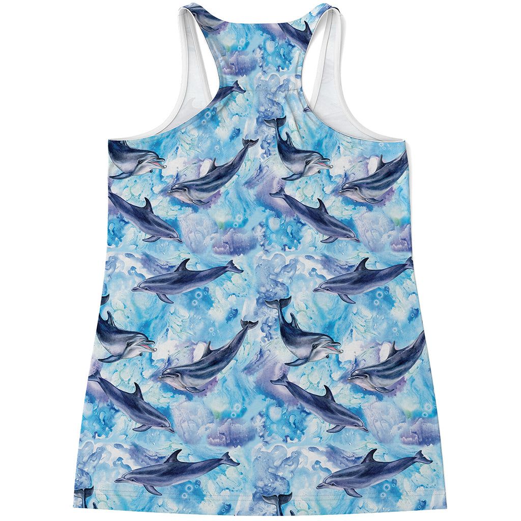 Watercolor Dolphin In The Sea Print Women's Racerback Tank Top