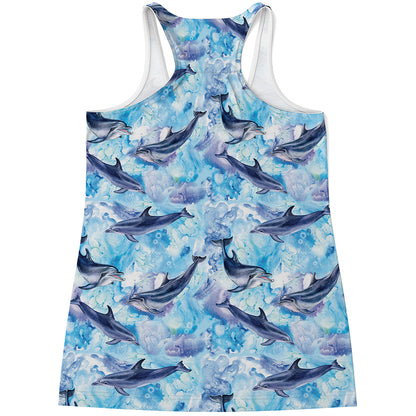 Watercolor Dolphin In The Sea Print Women's Racerback Tank Top