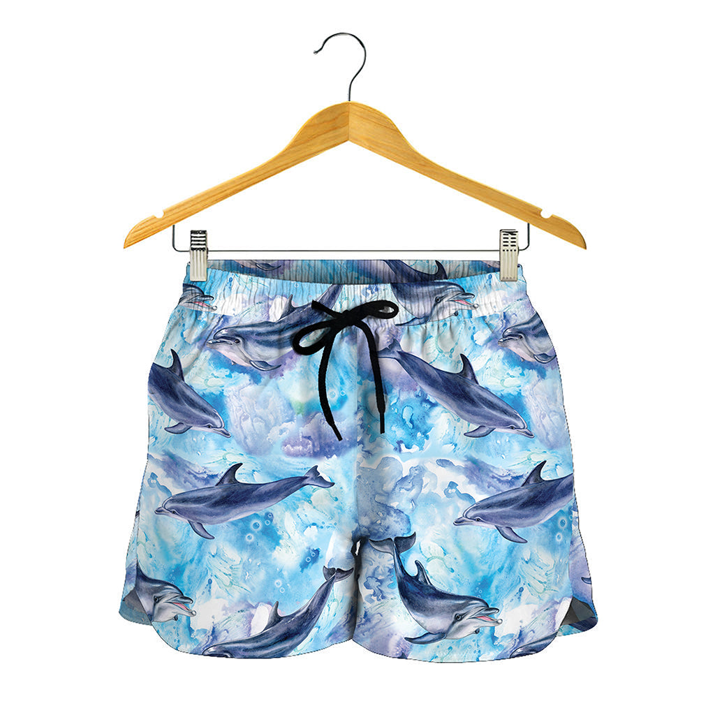 Watercolor Dolphin In The Sea Print Women's Shorts