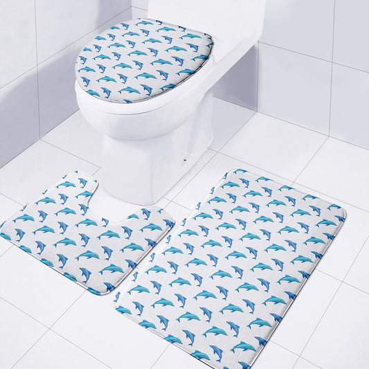 Watercolor Dolphin Pattern Print 3 Piece Bath Mat Set