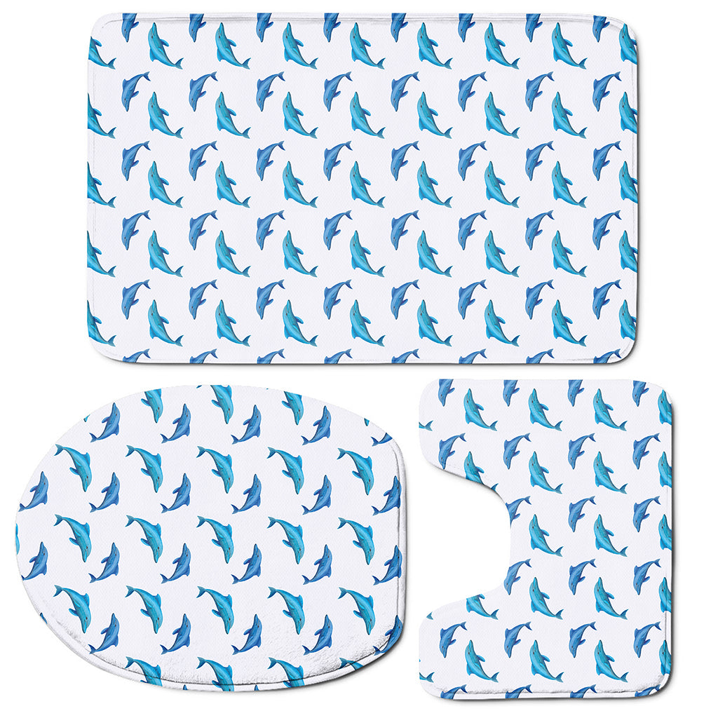 Watercolor Dolphin Pattern Print 3 Piece Bath Mat Set
