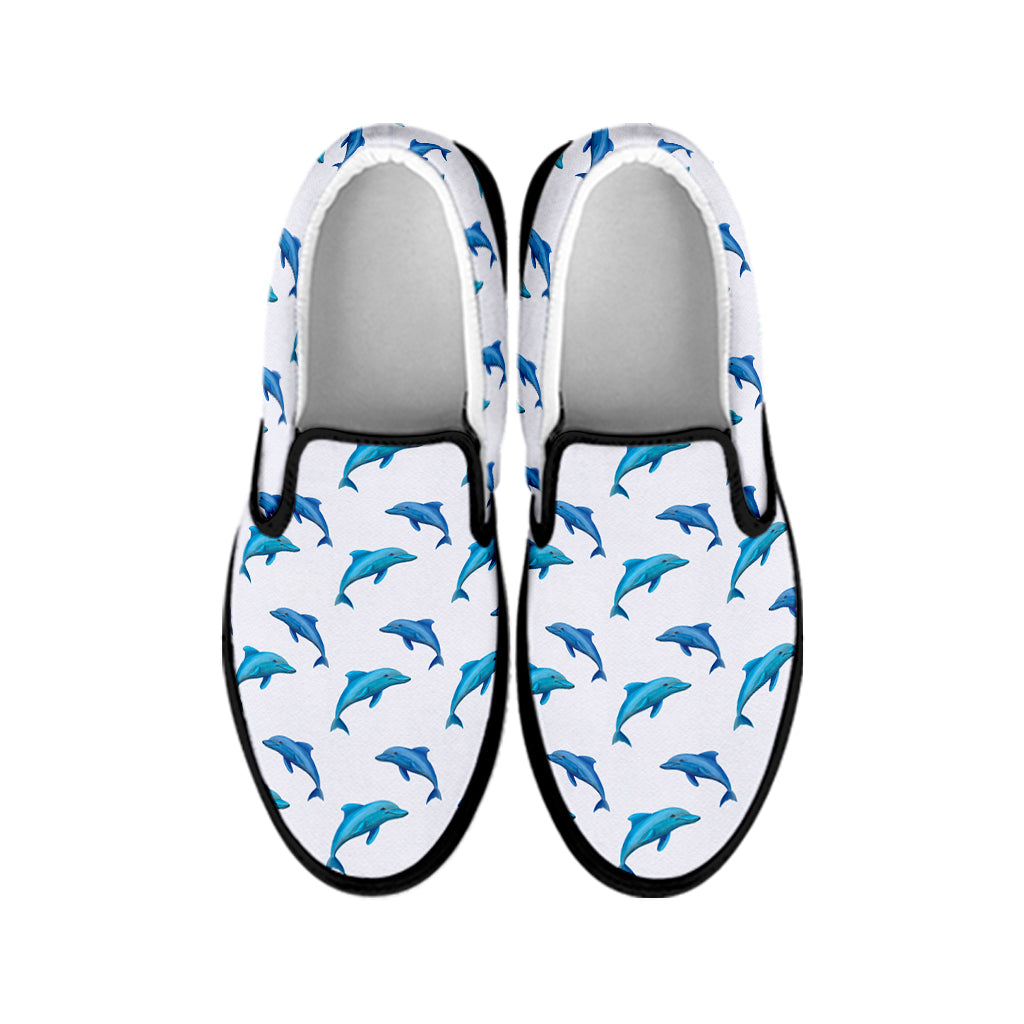 Watercolor Dolphin Pattern Print Black Slip On Shoes