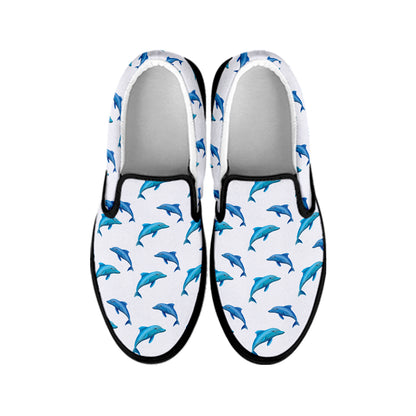 Watercolor Dolphin Pattern Print Black Slip On Shoes