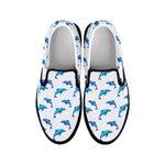 Watercolor Dolphin Pattern Print Black Slip On Shoes