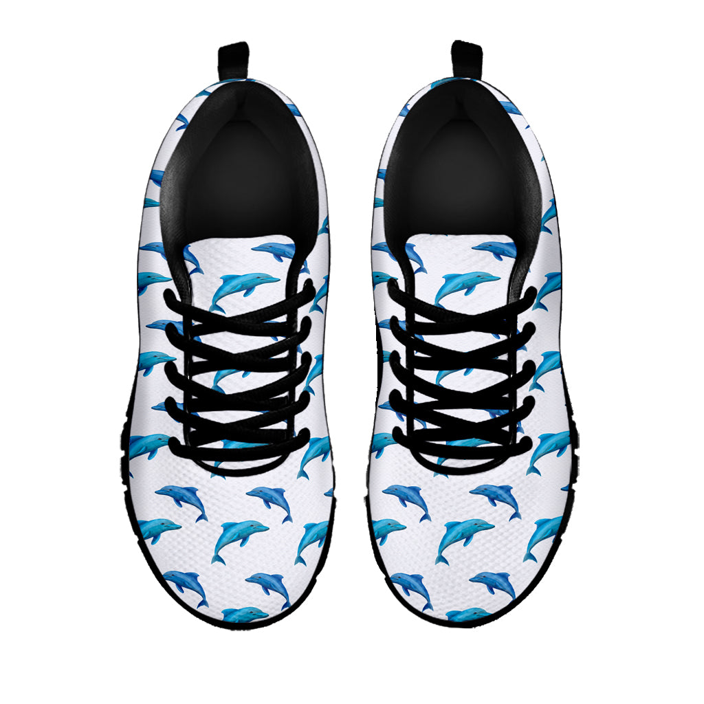 Watercolor Dolphin Pattern Print Black Sneakers