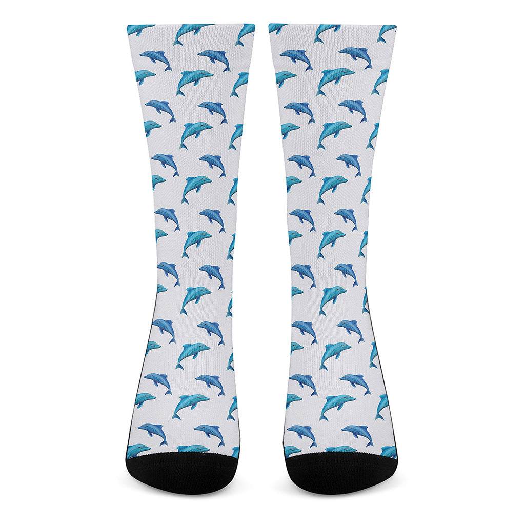 Watercolor Dolphin Pattern Print Crew Socks
