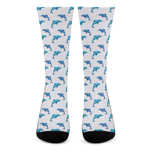 Watercolor Dolphin Pattern Print Crew Socks