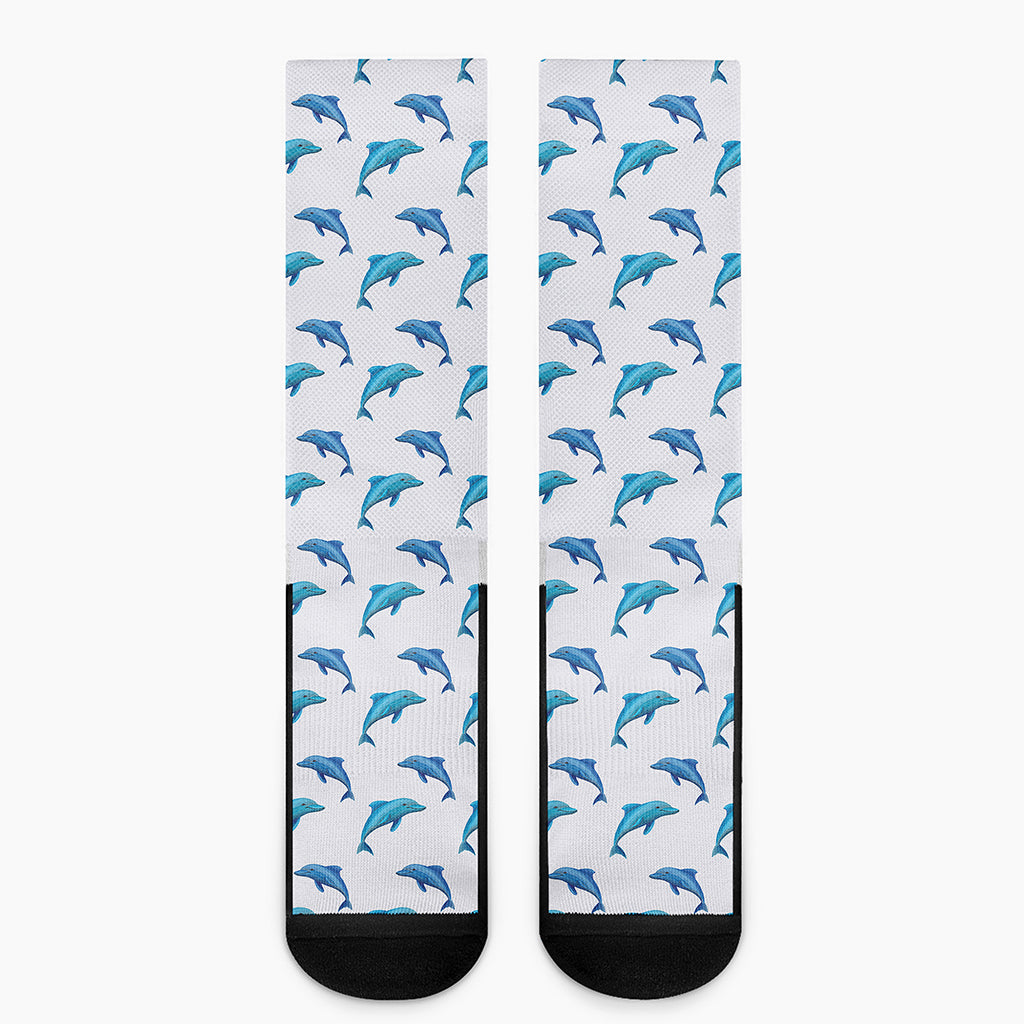 Watercolor Dolphin Pattern Print Crew Socks