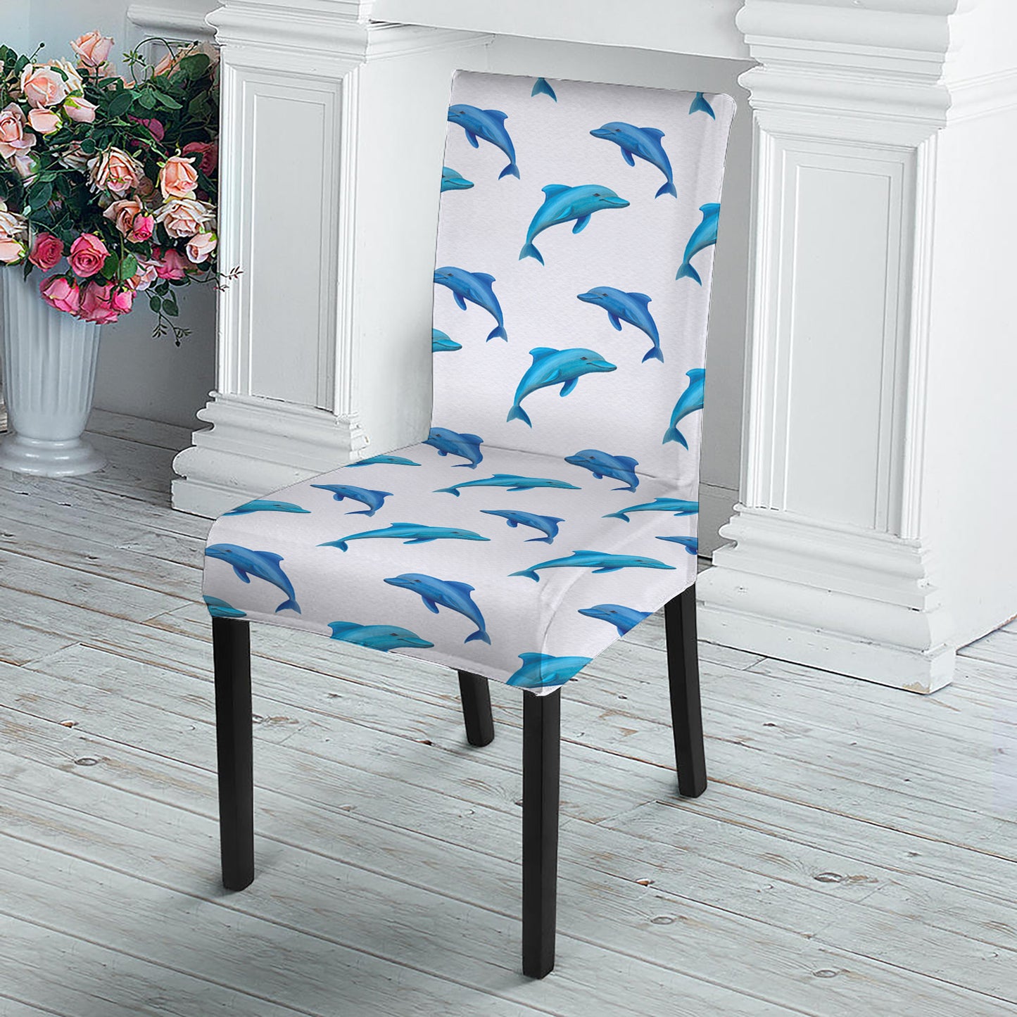 Watercolor Dolphin Pattern Print Dining Chair Slipcover